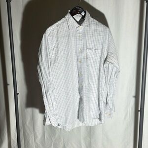 Peter Millar white blue and brown Preppy Long Sleeve Button Down Shirt L